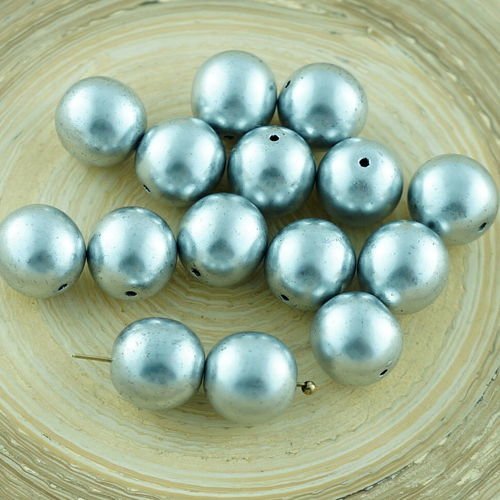 10pcs métallique mat aluminium argent pressé druk grand verre tchèque perles rondes 10mm sku-29072