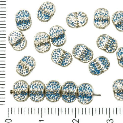 12pcs antique ton argent bleu patine laver de petites entretoise plat ovale en pierre de lave imitat sku-36244