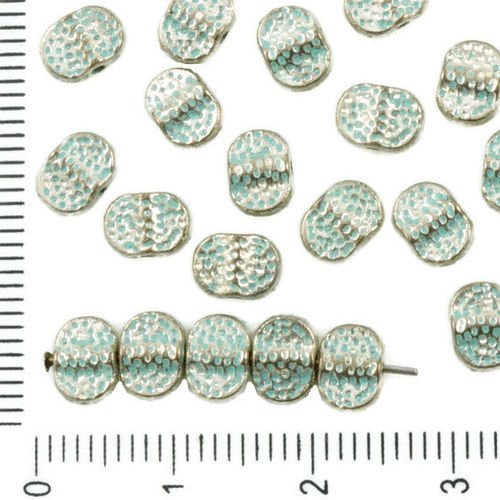 12pcs antique ton argent bleu turquoise patine laver de petites entretoise plat ovale en pierre de l sku-36247