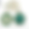 2pcs tchèque vert turquoise patine antique ton argent grand pendentif rond cabochon paramètres de lu sku-34216