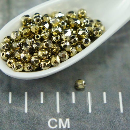 Cristal d'or ronde à facettes feu poli verre tchèque perles de 3mm 100pcs sku-26440