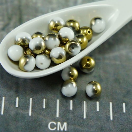 Or blanc demi-rond verre tchèque perles bicolores 6mm 40pcs sku-26443