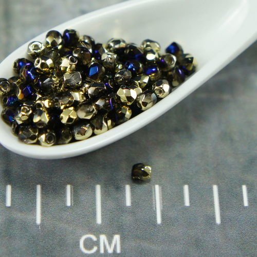 En californie l'or bleu rond à facettes feu poli verre tchèque perles de 3mm 100pcs sku-26439