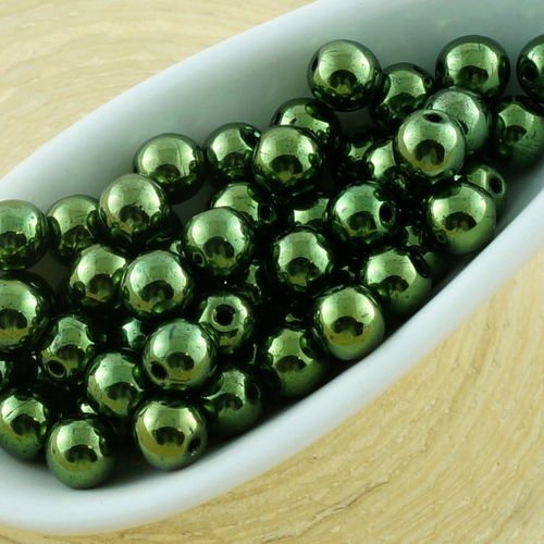 100pcs vert métallique lustre rond druk verre tchèque pressé perles de petite entretoise de 4mm sku-31185