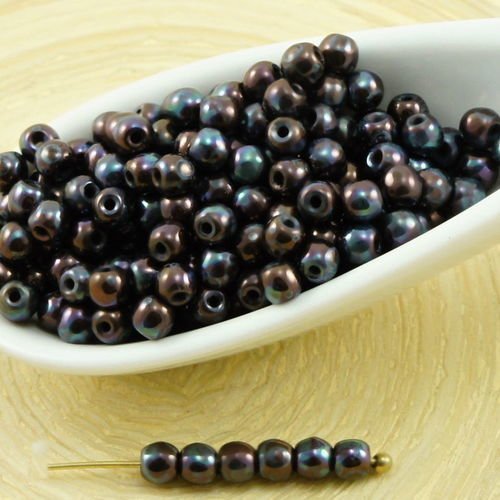 100pcs nébuleuse violet noir lustre rond verre tchèque perles de petite entretoise de graines de roc sku-31713