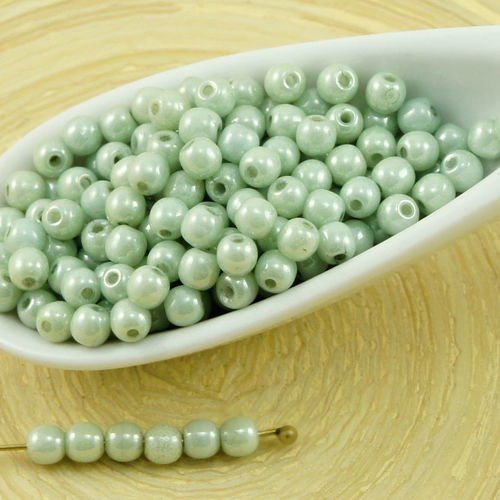 100pcs opaque vert lustre rond verre tchèque perles de petite entretoise de graines de rocailles 3mm sku-31714
