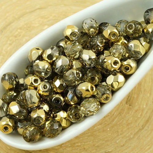 100pcs crystal metallic gold demi-rond à facettes feu poli entretoise tchèque perles de verre de 4mm sku-35665