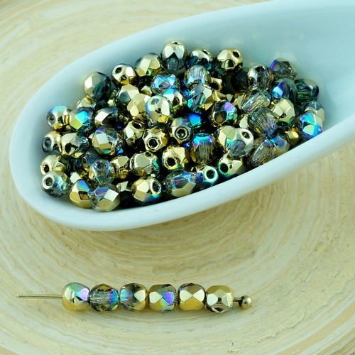 100pcs cristal d'or arc-en-ciel ronde verre tchèque perles à facettes feu poli petit écarteur 3mm sku-28705