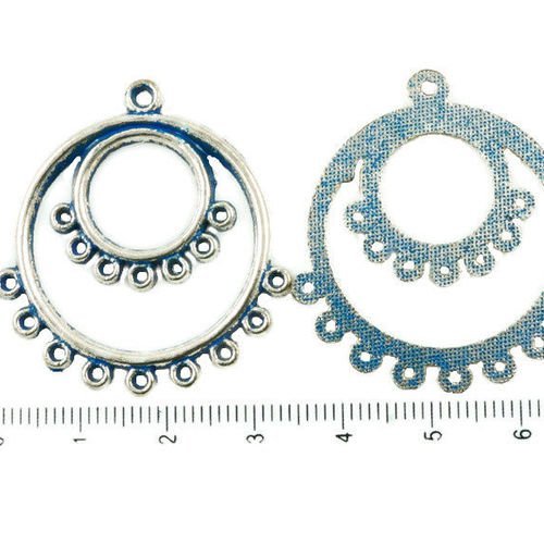 4pcs antique ton argent bleu patine de lavage multi-trous hoop lustre pendants de boucles d'oreilles sku-37041