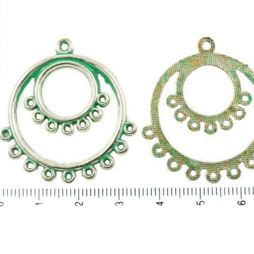 4pcs antique ton argent turquoise vert patine de lavage multi-trous hoop lustre pendants de boucles  sku-37045