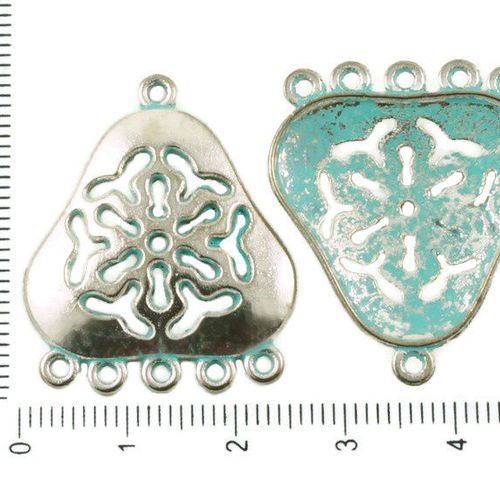 6pcs antique ton argent bleu turquoise patine laver creux triangle de fleur de lustre pendants de bo sku-37085