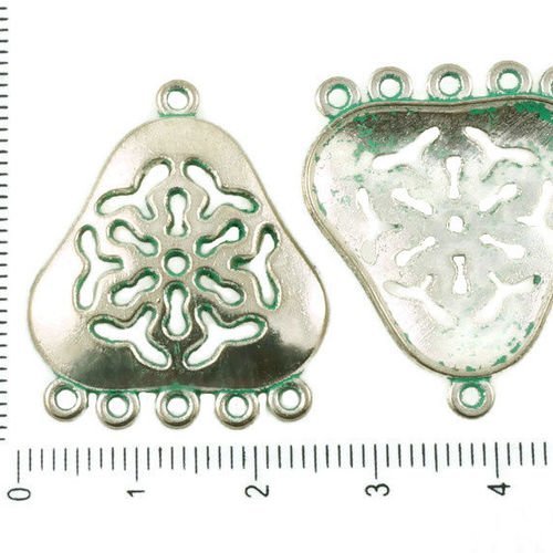 6pcs antique ton argent turquoise patine verte laver creux triangle de fleur de lustre pendants de b sku-37086