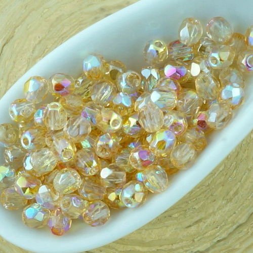 100pcs cristal jaune arc-en-ciel ronde à facettes feu poli petite entretoise de verre tchèque perles sku-32993