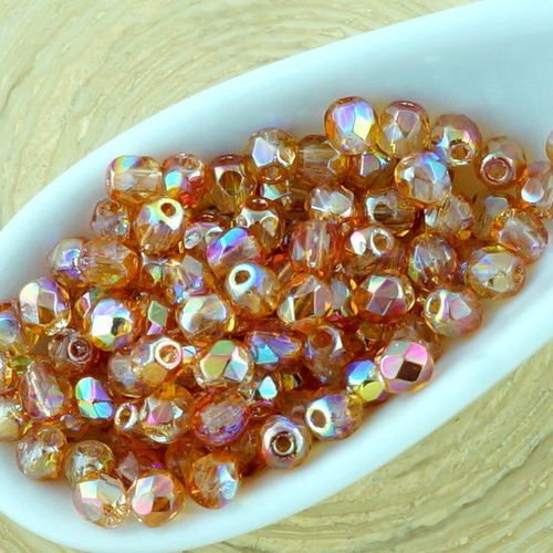 100pcs crystal orange arc-en-ciel ronde à facettes feu poli petite entretoise de verre tchèque perle sku-32996