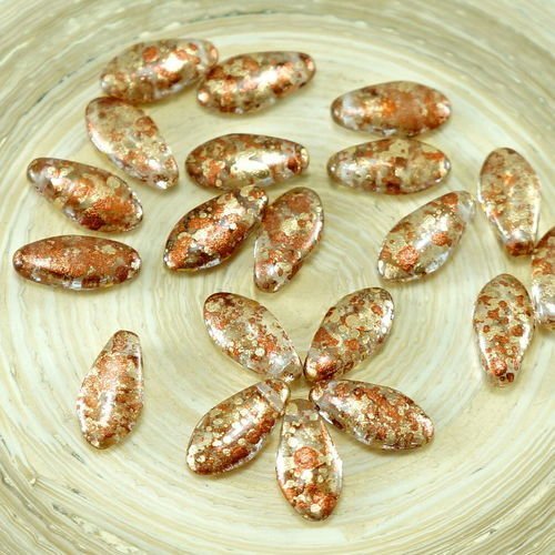 30pcs cristal de la patine en bronze doré mélange repéré en pointillés verre tchèque poignard perles sku-26932