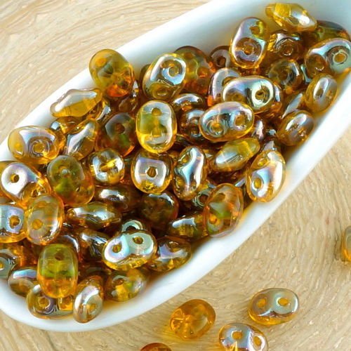 20g de cristal ambre jaune émeraude celsian arc-en-ciel de la moitié superduo verre tchèque perles d sku-35127