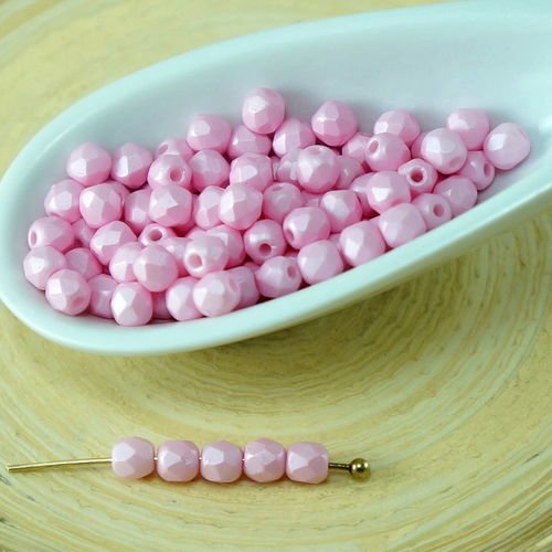 Mat pastel valentine rose perle ronde à facettes feu poli verre tchèque perles écarteur 3mm 100pcs sku-26947