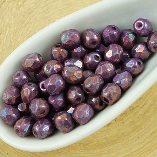 100pcs iris vega violet ronde à facettes en verre tchèque perles d'entretoise de 4mm sku-26948