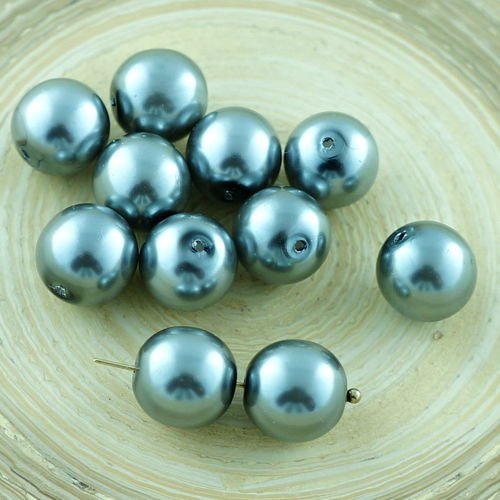 10pcs perle d'imitation gris argent verre tchèque perles rondes 10mm sku-29106