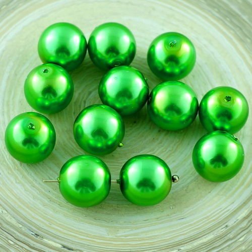 10pcs perle d'imitation vert verre tchèque perles rondes 10mm sku-29107