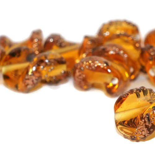 Or jaune tchèque verre lampwork perles faites à la main spirale défilement curl pétale fleur 18mm x  sku-16874