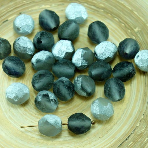 20pcs mat gris argent fumé la moitié rustique gravé verre tchèque ronde à facettes feu poli perles d sku-27124
