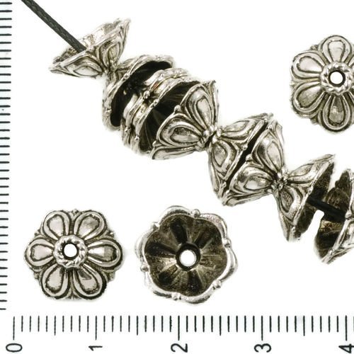 14pcs antique ton argent grosse perle pompon bouchon de fleur floral rond tchèque métal conclusions  sku-37404