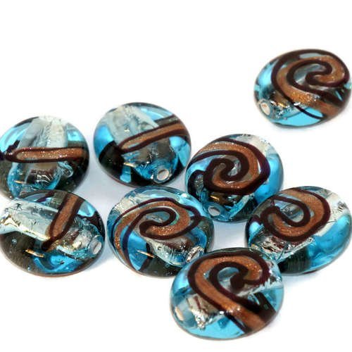 Argent massif 24 carats tchèque en verre fait à la main en bleu de murano perles rondelle comprimé r sku-16947