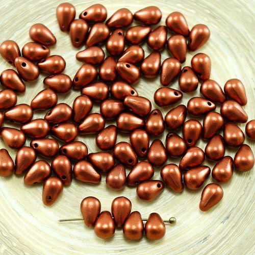 40pcs matte crystal bronze feu rouge verre tchèque petite larme perles de 4 mm x 6 mm sku-27290