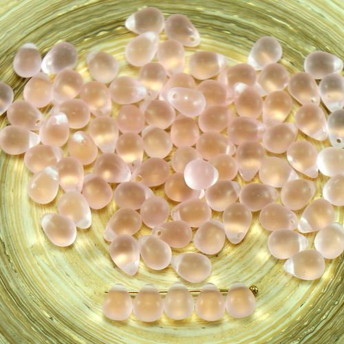 40pcs matte rose valentine verre tchèque en forme de larme perles givrées 5mm x 7mm sku-27334