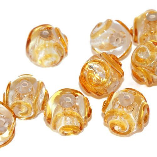 De l'or jaune l'argent transparent lampwork verre tchèque noël faits à la main de perles de jeu en a sku-17104