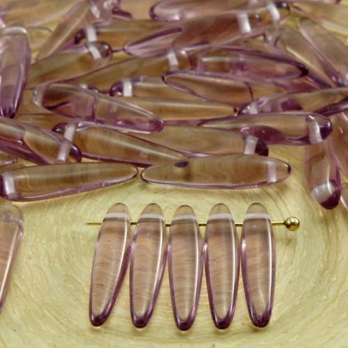 30pcs cristal d'améthyste violet clair preciosa épine poignard plat de feuilles de verre tchèque per sku-33494