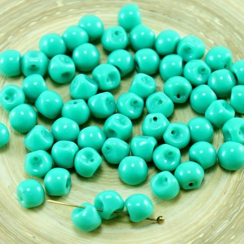 30pcs opaque turquoise green mushroom bouton de verre tchèque perles de 6mm x 5mm sku-27385