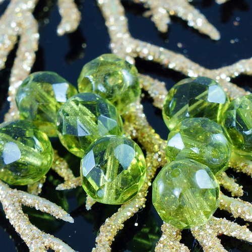 Clair vert olive tchèque en verre à facettes perles rondes d'incendie poli 8mm 20pcs sku-19305