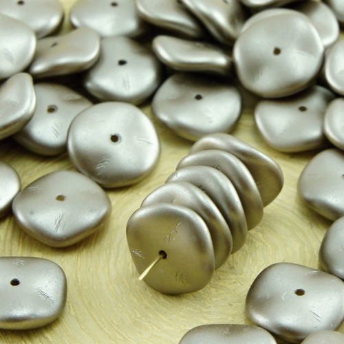 12pcs de perles pastel taupe gris-brun ondulation tour agité disque rondelle un trou de verre tchèqu sku-33769