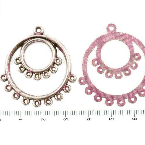 4pcs antique ton argent valentine rose patine de lavage multi-trous hoop lustre pendants de boucles  sku-37042