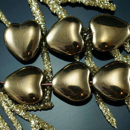 Métallique opaque bronze verre tchèque plat coeur perles de valentine d'amour 11mm 12pcs sku-21689