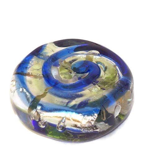 Argent bleu vert lampwork perles 925 sterling tchèque verre à la main rondelle ronde tablet forme pl sku-17678