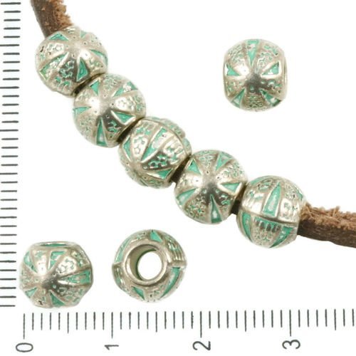 10pcs antique ton argent turquoise patine verte laver de grandes trou du tambour européenne pandora  sku-36603