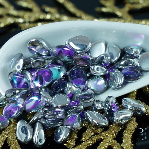 60pcs argent violet pip perles de verre tchèque pip preciosa pip fleur plate pétale de de 5mm x 7mm sku-18025