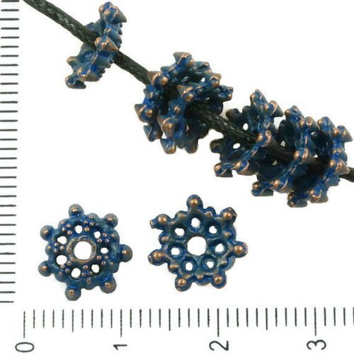 30pcs bronze antique tons de bleu patine laver grosse perle pompon bouchon de fleur en filigrane ron sku-36485