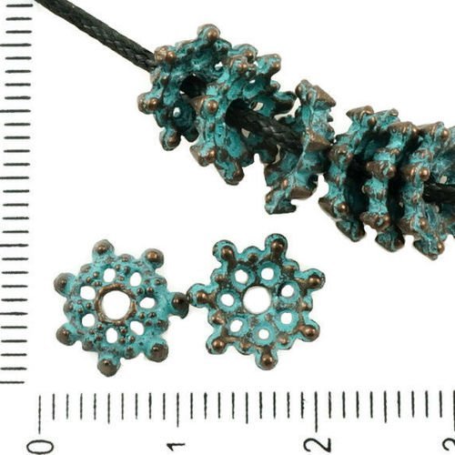 30pcs bronze antique ton bleu turquoise patine laver grosse perle pompon bouchon de fleur en filigra sku-36488