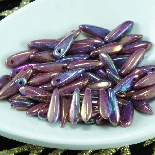 100pcs petite vega iris pourpre verre tchèque poignard perles feuille plate de 3 mm x 11mm sku-26276