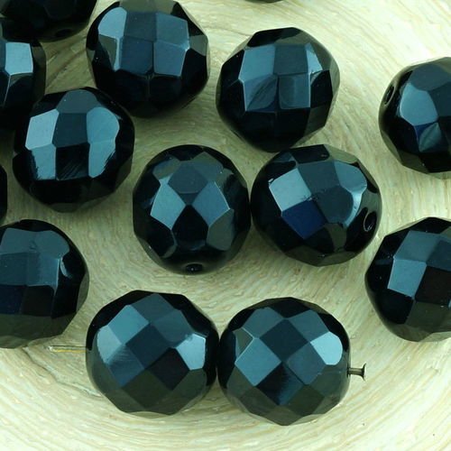10pcs grand opaque noir de jais halloween ronde verre tchèque perles de feu poli facettes 12mm sku-34478
