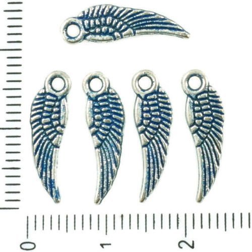 14pcs antique ton argent bleu patine laver le petit ange des ailes d'oiseau plume pendentifs charms  sku-36529