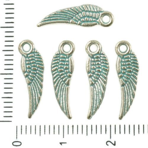 14pcs antique ton argent bleu turquoise patine laver le petit ange des ailes d'oiseau plume pendenti sku-36532