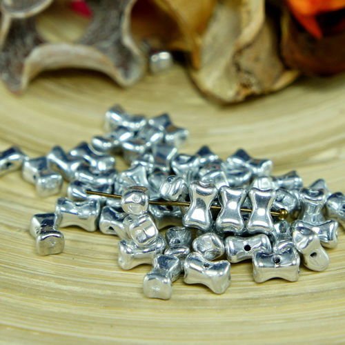 Nouvelle forme 60pcs metallic silver plein labrador verre tchèque petit noeud perles en os pressé éc sku-26476