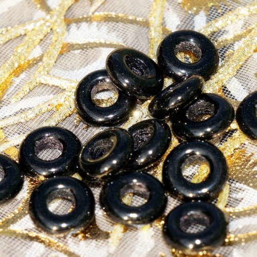 Noirs opaques tchèque verre plat anneau de perles rondes plates o 10mm x 3mm 40pcs sku-16497