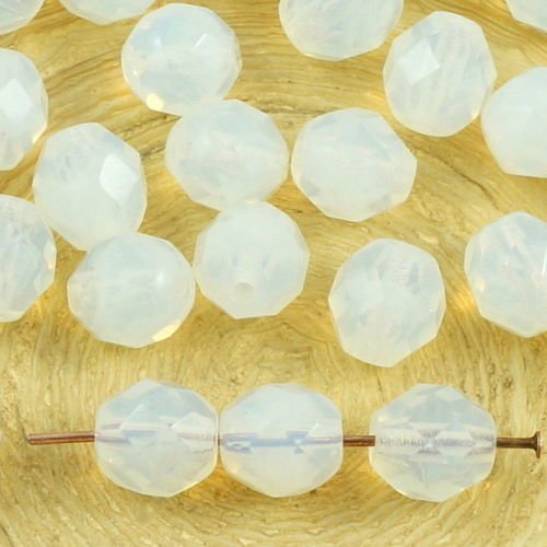 20pcs blanc opale et de la mer de lune ronde à facettes feu poli entretoise de verre tchèque perles  sku-35526
