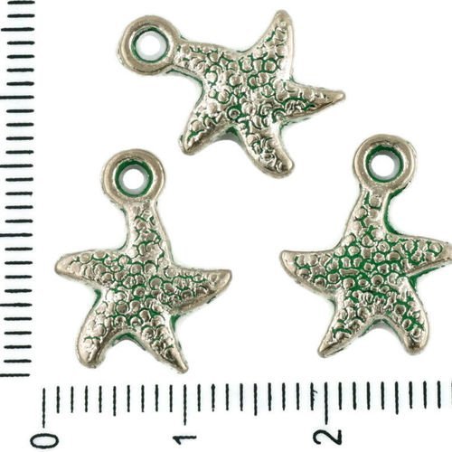 8pcs tchèque vert turquoise patine antique ton argent étoile de mer des animaux marins en mer charms sku-33971